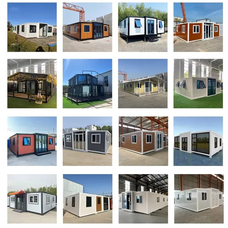 Modern 20ft and 40ft expandable container houses by BACKUPMYFILESNOW.COM®, showcasing sleek prefabricated tiny home designs.
