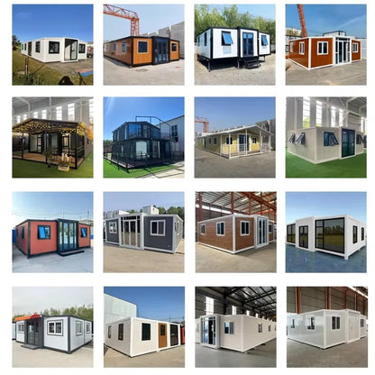 Modern 20ft and 40ft expandable container houses by BACKUPMYFILESNOW.COM®, showcasing sleek prefabricated tiny home designs.