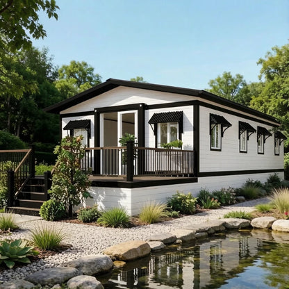 Modern 20ft and 40ft expandable container houses by BACKUPMYFILESNOW.COM® in a forest setting, showcasing luxury tiny home and garden room design.