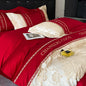 Luxury European bedding set by BACKUPMYFILESNOW.COM®, includes cotton quilt cover, sheets, embroidery details, and matching hats.