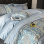 Luxury European bedding set by BACKUPMYFILESNOW.COM® with embroidered cotton quilt cover sheets and matching pillowcases.