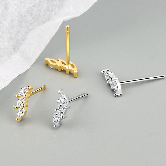 Set of three stainless steel zircon huggie hoop earrings for women, featuring elegant, small cartilage piercing jewelry.