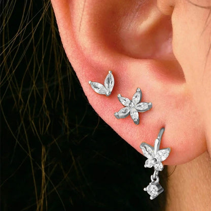 Set of three zircon Huggies hoop earrings for women, stainless steel cartilage earrings, stylish and delicate piercing jewelry