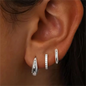 Set of 3 zircon hoop earrings for women, stainless steel huggies, small cartilage earrings, stylish and elegant jewelry.