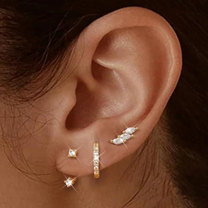 Set of 3 zircon hoop earrings for women featuring stainless steel huggies, ideal for cartilage piercing and everyday jewelry.