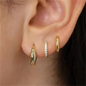 Set of 3 zircon hoop earrings for women, stainless steel cartilage earrings with small, elegant huggie design and sparkling stones.