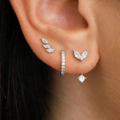 Set of 3 zircon hoop earrings for women, stainless steel cartilage jewelry, featuring small, elegant huggies for piercings.