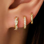 Set of three zircon-stone huggie hoop earrings for women, stainless steel cartilage earrings, stylish and elegant jewelry.