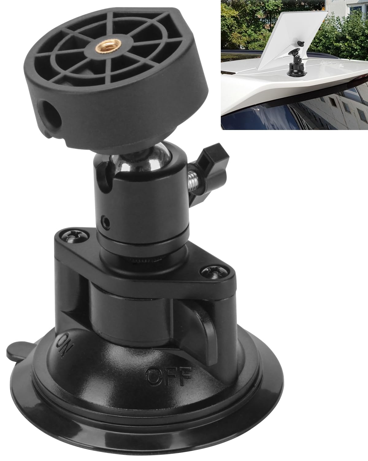 Starlink Mini adjustable angle suction cup mount on a smooth surface, demonstrating its temporary roof and surface mounting capability.