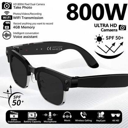 2026 new smart glasses with 4K HD camera, voice translation, Bluetooth, AI photo recognition, and ultra-wide lens for video recording
