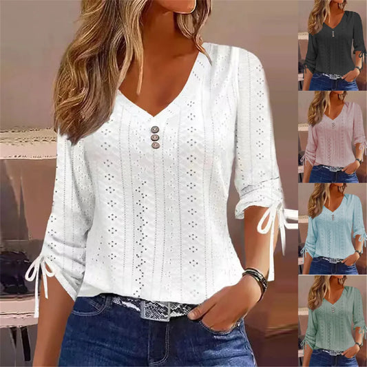 White solid lace shirt top for women, vintage Y2K-inspired Korean blouse, casual spring and autumn T-shirt, pullover style.