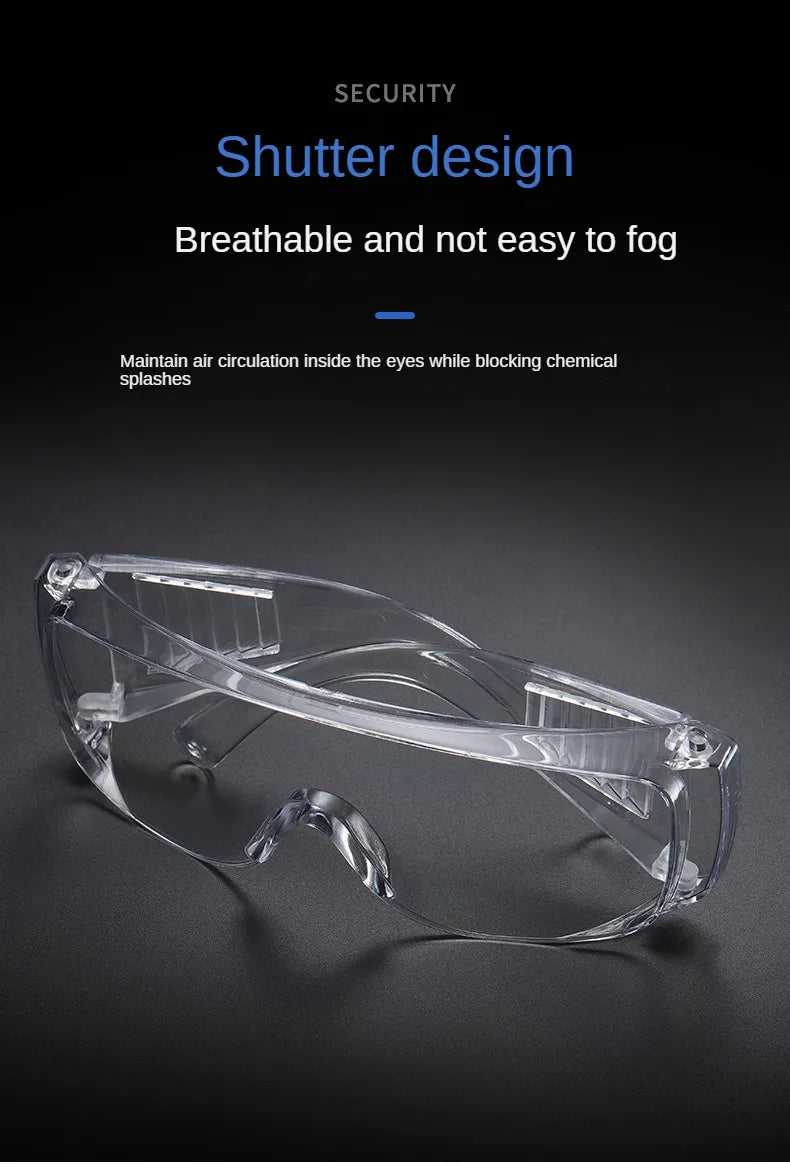 Industrial safety goggles by BACKUPMYFILESNOW.COM® with anti-splash, impact-resistant, anti-fog, and droplet protection for riding safety.