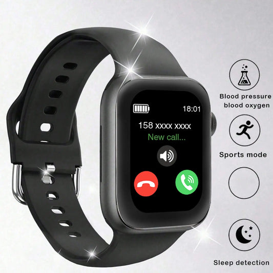 Black BackupMyFilesNow.com smart watch with wireless call dial, multi-sport mode, app reminders, compatible with iPhone and Android.