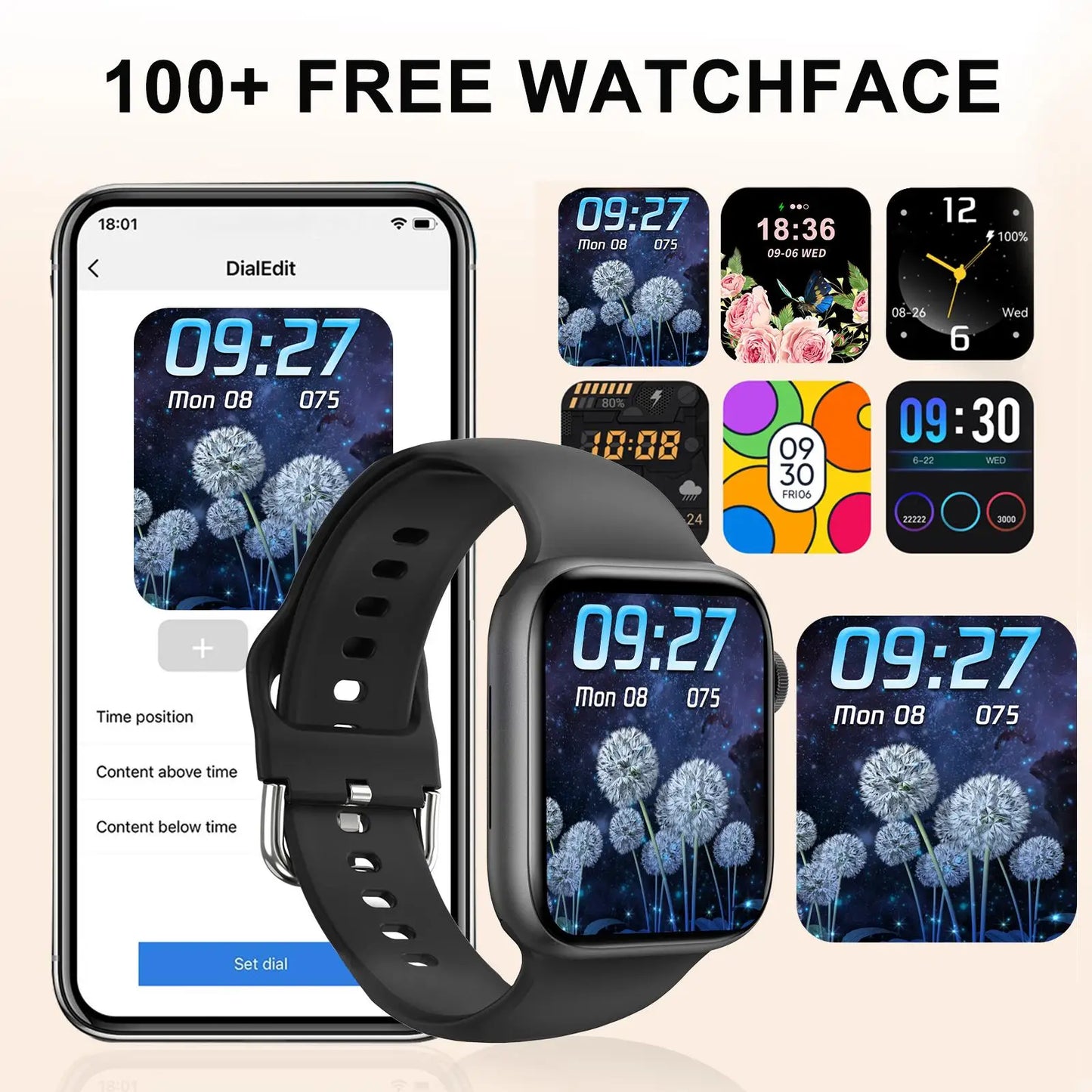 Black BackupMyFilesNow.com smart watch with wireless call dial, multi-sport mode, app reminders, compatible with iPhone and Android.