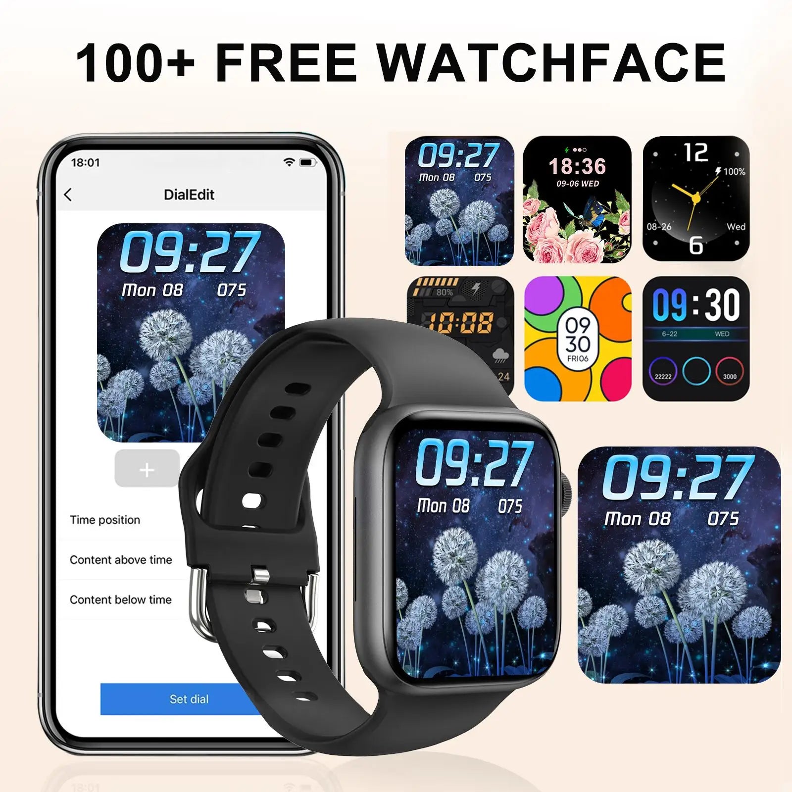 Black BackupMyFilesNow.com smart watch with wireless calling, multi-sport mode, app reminders, compatible with iPhone and Android.