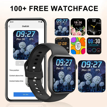 Black BackupMyFilesNow.com smart watch with wireless calling, multi-sport mode, app reminders, compatible with iPhone and Android.