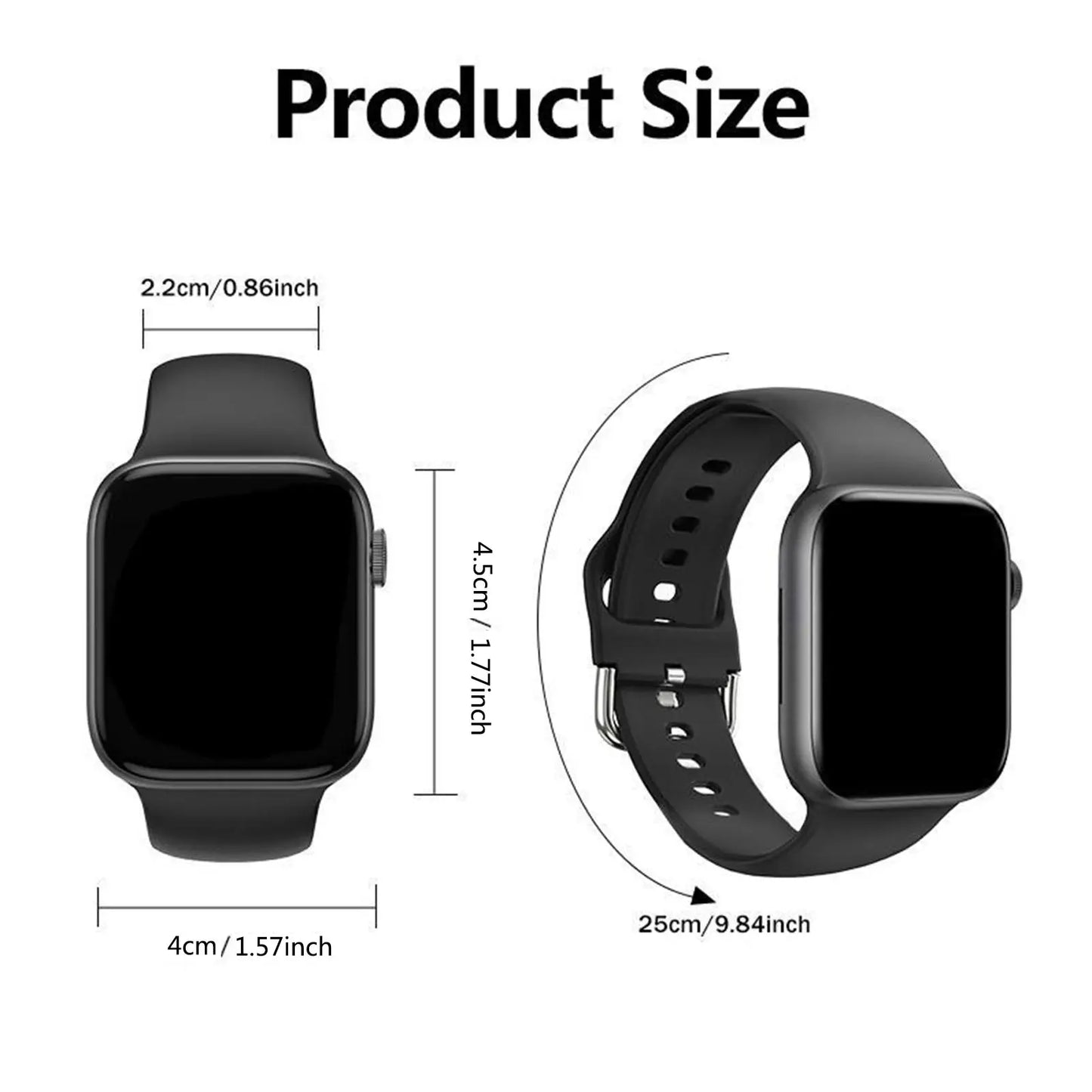 Black BackupMyFilesNow.com smart watch with wireless call dial, multi-sport mode, app reminders, compatible with iPhone and Android.