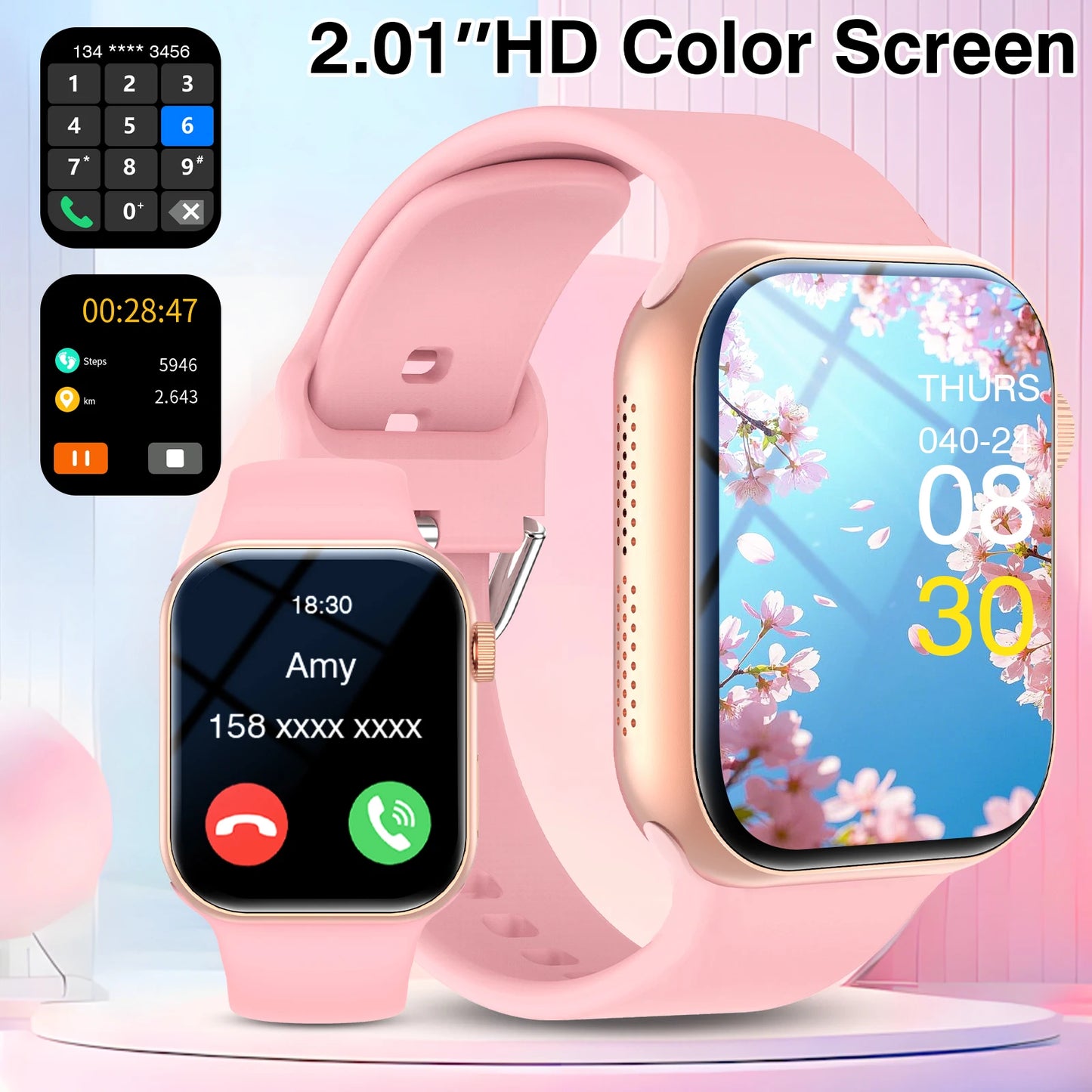 Black BackupMyFilesNow.com smart watch with wireless calling, multi-sport mode, app reminders, compatible with iPhone and Android.