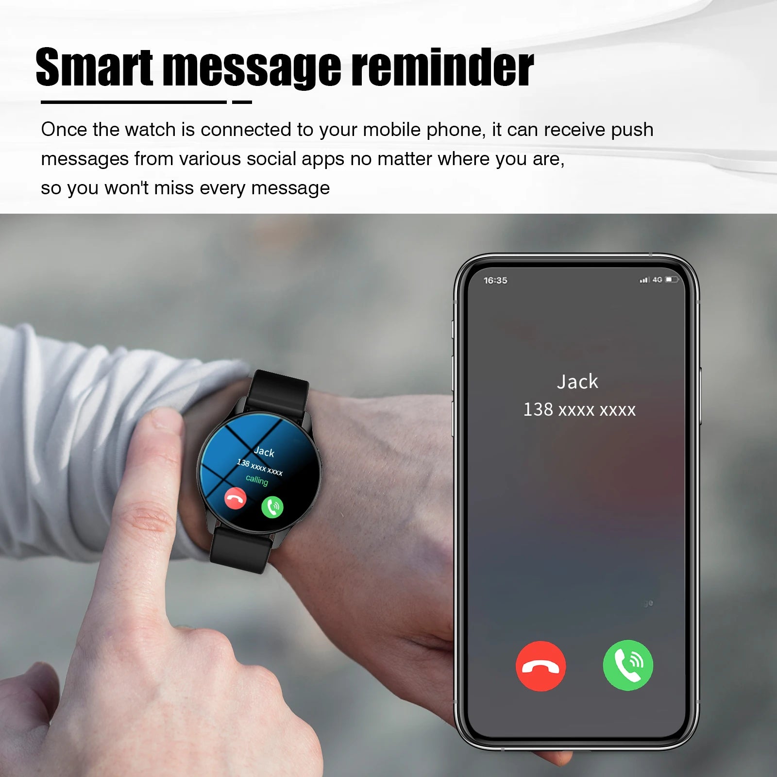 Black BackupMyFilesNow.com smart watch with wireless call, multi-sport mode, app reminders, compatible with iPhone and Android.