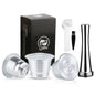 Reusable steel coffee pod filter for Nespresso capsules, compatible with Mini C30, D30, and Pixie coffee makers.