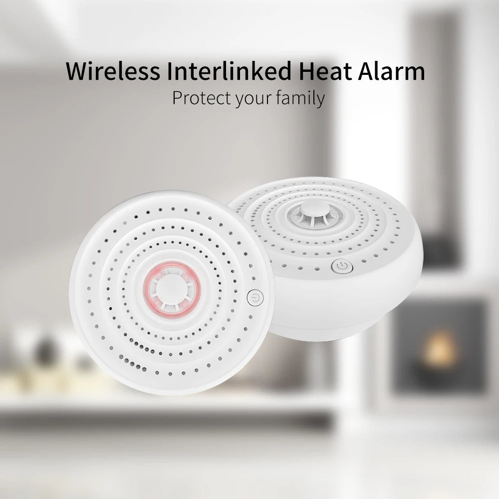 Wireless heat detector from BackupMyFilesNow.com, high-decibel fireproof temperature sensor with 10-year battery for smart home alarm system.