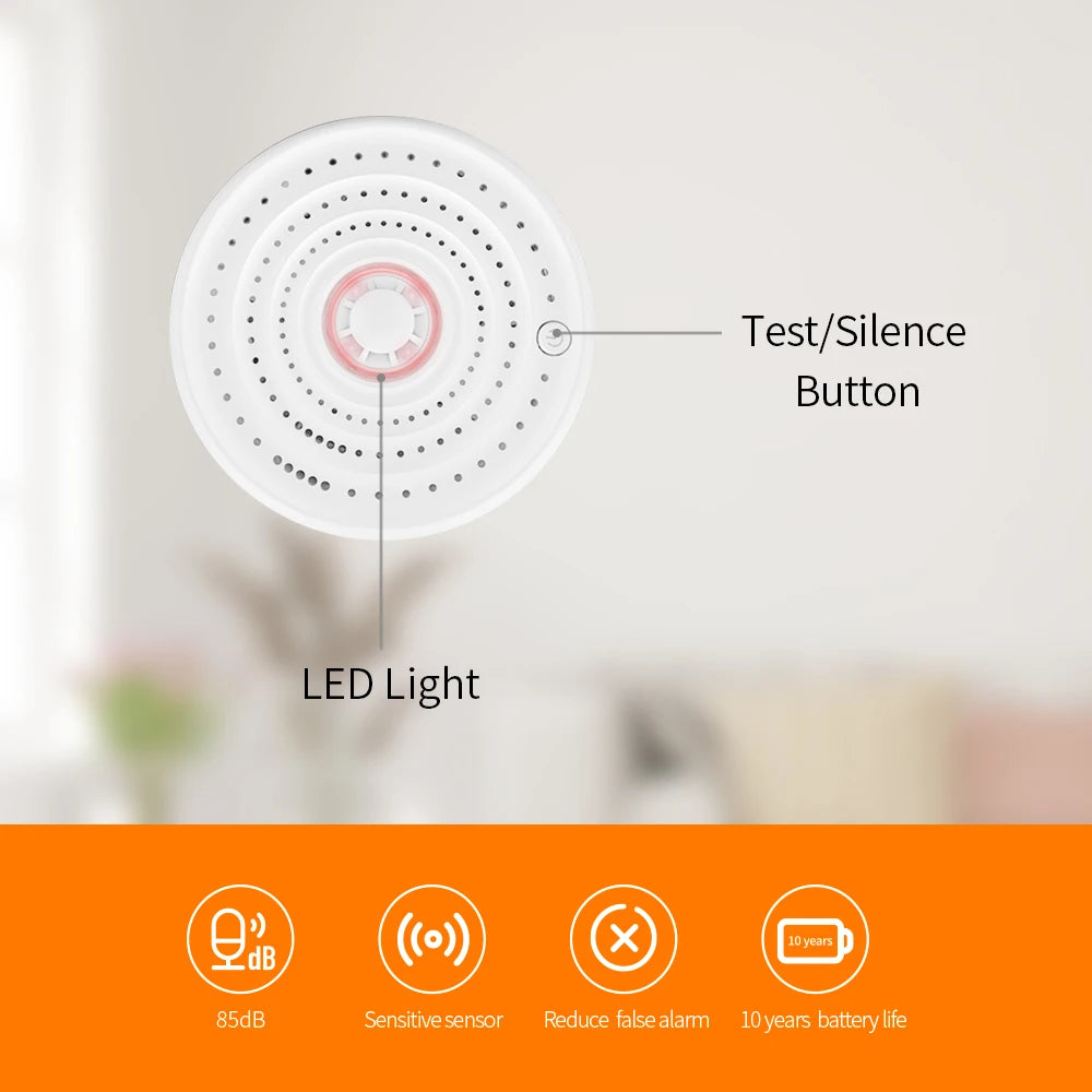 Wireless heat detector by BackupMyFilesNow.com with high-decibel alarm, fireproof design, and 10-year battery for smart home safety.