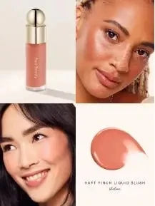 Rare Beauty Soft Pinch Matte Bouncy Cream-to-Powder Blush in natural makeup look, airy, lightweight liquid blush on soft cheek skin