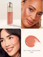 Rare Beauty Soft Pinch Matte Bouncy Cream-to-Powder Blush in natural makeup look, airy, lightweight liquid blush on soft cheek skin