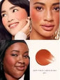 Rare Beauty Soft Pinch Matte Bouncy Cream-to-Powder Blush in lightweight, airy liquid form, natural makeup look, applied on cheeks.