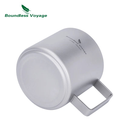 Boundless Voyage titanium double wall mini camping coffee mug, 220ml lightweight outdoor tableware, durable titanium drinkware
