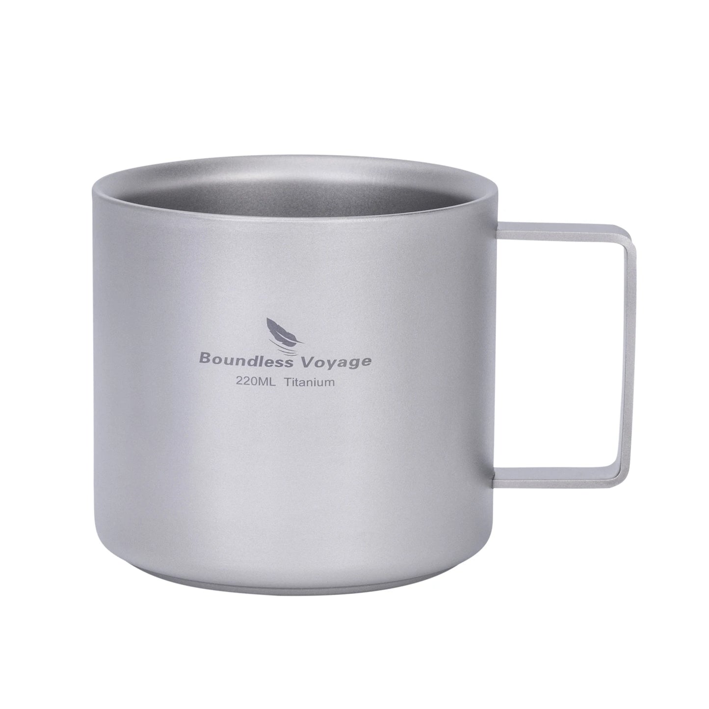 Boundless Voyage titanium double-wall coffee cup, 220ml mini camping mug, lightweight outdoor tableware with handle.