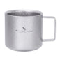 Titanium double-wall camping mug with black handle, 220ml capacity, lightweight outdoor tableware for hot drinks