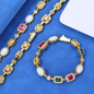 Gold-plated hip-hop gemstone necklace with titanium chain, 16 inches long, featuring colorful gemstone accents.