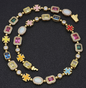 Gold-plated hip-hop gemstone necklace with titanium chain, 16 inches long, featuring vibrant gemstones for stylish jewelry.