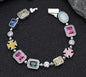 Gold-plated hip-hop gemstone necklace with titanium chain, 16 inches long, featuring vibrant gemstone accents.