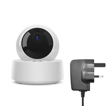 Sonoff 1080P HD WiFi security camera with motion detection, showing the sleek camera unit and lens for home security.