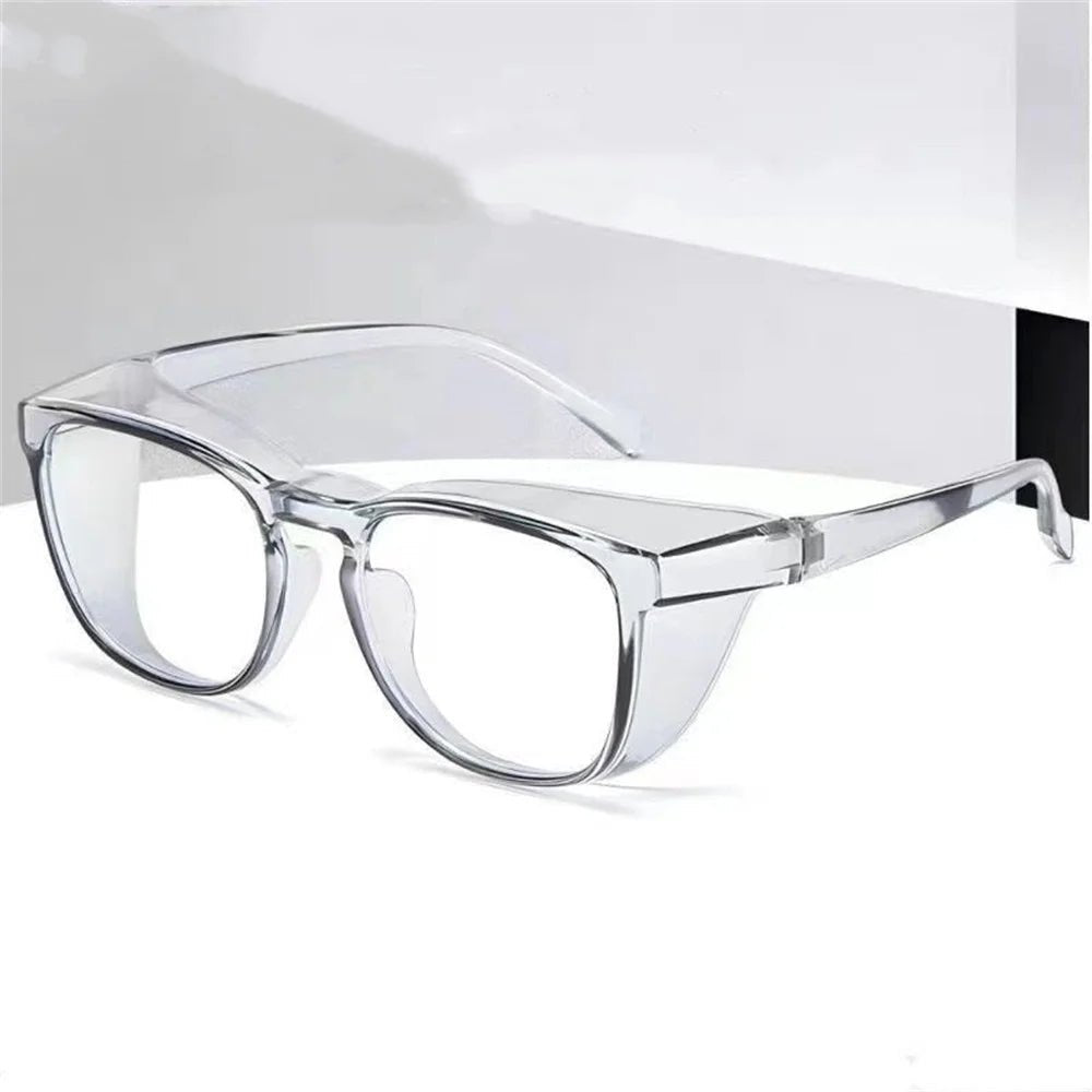 Transparent blue anti-blue glasses and safety goggles with splash, debris, sand, and shock resistance, ideal for riding safety.