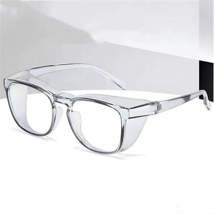 Transparent blue anti-blue glasses and safety goggles with splash, debris, sand, and shock resistance, ideal for riding safety.