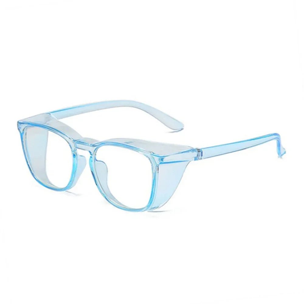 Transparent anti-blue safety glasses with splash, debris, sand, and shock-resistant goggles for riding and protective use.