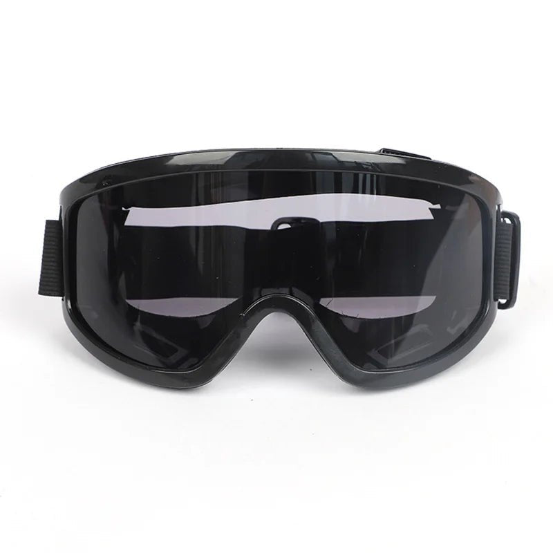Clear anti-fog safety glasses by BACKUPMYFILESNOW® with adjustable fit, designed for riding, skiing, and protection from dust and splashes.