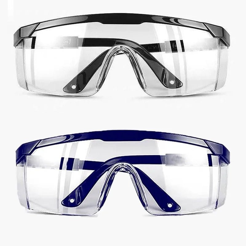 Transparent anti-splash safety goggles by BACKUPMYFILESNOW.COM® with optical lenses, windproof and dustproof for work and cycling.