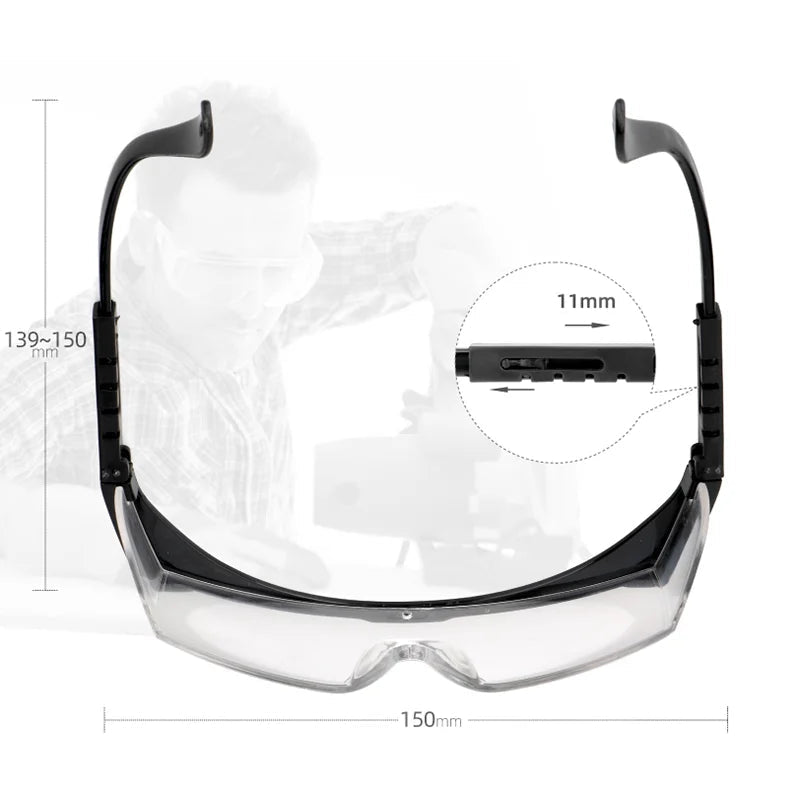 Transparent anti-splash safety goggles by BACKUPMYFILESNOW.COM® with windproof, dustproof protective lenses for work and cycling.