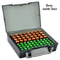 Transparent battery storage organizer holds 72 AA and AAA batteries, ideal for home, garage, or drawer organization.