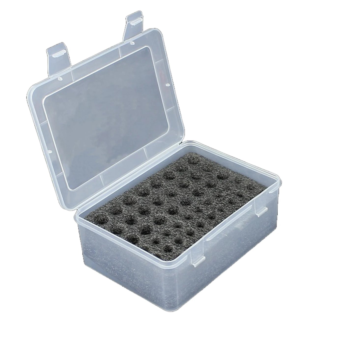 Black 54-slot battery storage case holding 24 AA and 30 AAA batteries, organized for home drawer storage.