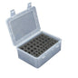 Black 54-slot battery storage case holding 24 AA and 30 AAA batteries, organized for home drawer storage.