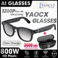 BackupMyFilesNow.com 2026 smart glasses with transparent lenses, 800W HD camera, 3600mAh charging case, AI voice, and anti-shake features.