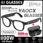 2026 new smart glasses with transparent lenses, 800W HD camera, 3600mAh charging case, AI voice assistant, anti-shake, fashionable design