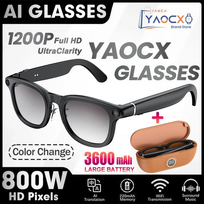 2026 new smart glasses with HD camera, 3600mAh charging case, AI voice assistant, anti-shake filming, fashionable transparent lens