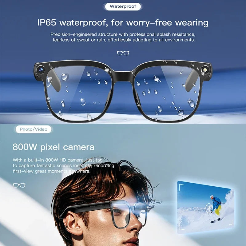 Smart AI translation smart glasses with 4K camera, Bluetooth, object recognition, and intelligent recording features.
