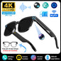 Smart AI translation glasses with 4K camera, Bluetooth, and intelligent recording for photos, object recognition, music, and calls.